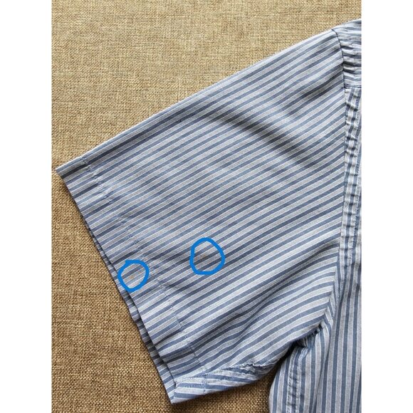 Arrow USA 1851 Shirt Men's L Blue White Casual Button Down Collared Striped - Picture 15 of 16